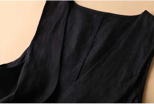 Miniatura 3 de UATKIMI Chaleco de lino de algodón para mujer, casual, holgado, cuello en V, sin mangas, chaqueta