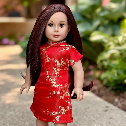 Miniatura 3 de Asian Beauty - Vestido tradicional asiático rojo y dorado con zapatos rojos, ropa para muñecas de 18 pulgadas (toll no incluido) Vestido
