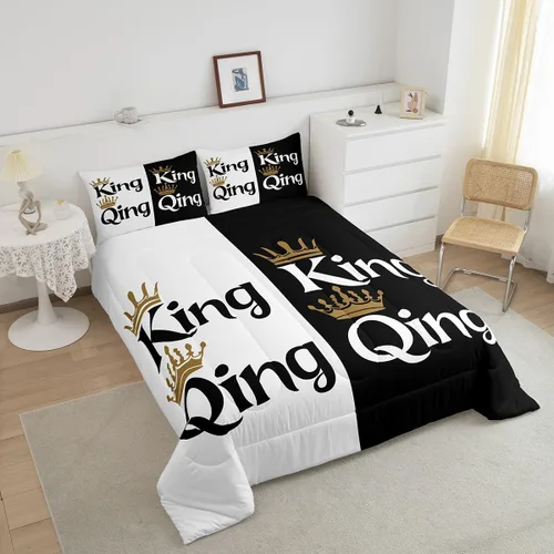 Miniatura 3 de Erosebridal Juego de edredón de corona King y Queen, juego de ropa de cama para parejas adultos, mujeres y hombres, juegos de edredón para boda, San