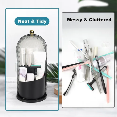 Miniatura 4 de QIYVLOS Portacepillos de dientes con tapa deslizante, organizador giratorio de 3 ranuras para baño, encimera, soporte para pasta de dientes