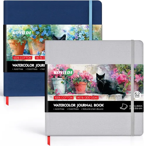Miniatura 9 de KOVIEDE Diario de acuarela de 5.5 x 3.5 pulgadas, 140 libras/300 GSM, cuaderno de bocetos de color de agua 100% algodón, bloc de papel de acuarela
