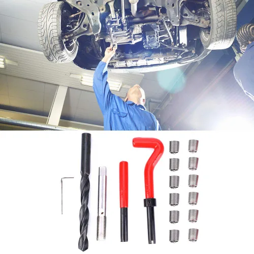 Miniatura 6 de Kit de reparación de insertos de rosca, juego profesional de reparación de roscas M12x1.5 de acero inoxidable con llave de taladro en espiral