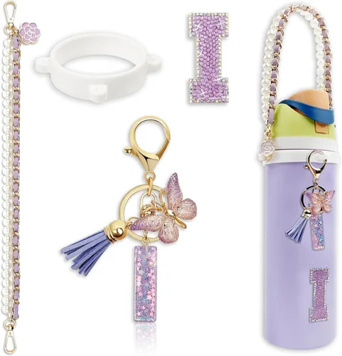 Miniatura 49 de Letter Handle Strap Accessories with Cute Initial Charm Compatible with Owala Water Bottle 24oz 32oz 40oz Owala Kids Púrpura