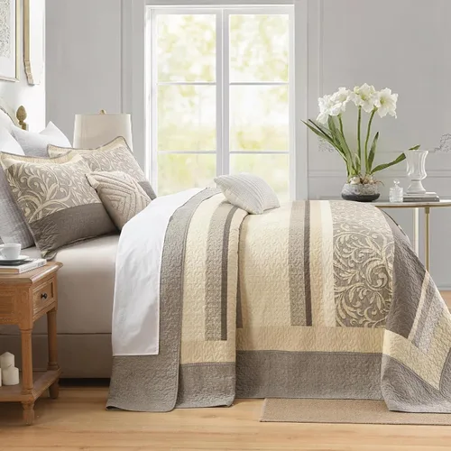 Miniatura 3 de Colchas ligeras King 120x120, Edredón de gran tamaño 100% algodón, Colcha con patrón botánico a rayas, Juego de ropa de cama acolchado reversible