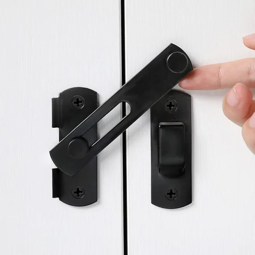 Miniatura 7 de INIRET Paquete de 5 pestillos para puerta de granero, 3.93 x 2.75 pulgadas, de acero inoxidable, color negro, cerraduras de puerta abatibles