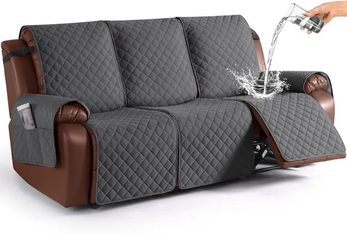 Miniatura 21 de KinCam Funda impermeable para sofá biplaza reclinable, fundas antideslizantes para sofá reclinable de 2 asientos, funda de sofá reclinable