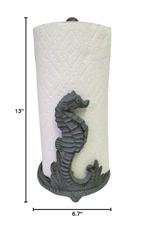 Miniatura 7 de De Leon Collections - Toallero de papel con base ponderada de hierro fundido con base pesada, caballo de mar verde