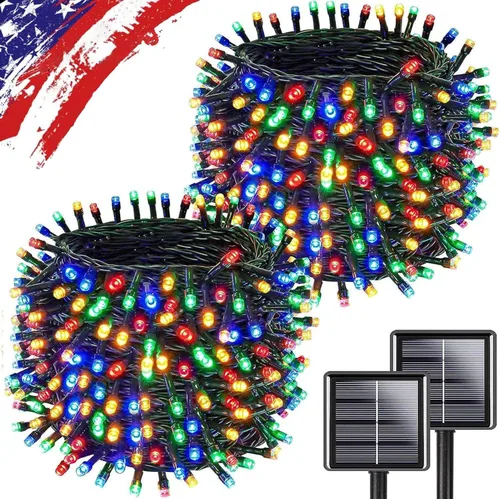 Miniatura 14 de Paquete de 200 luces solares de cadena de luces LED para exteriores, 66 pies, luces solares de Navidad para exteriores con 8 modos, IP65 impermeable