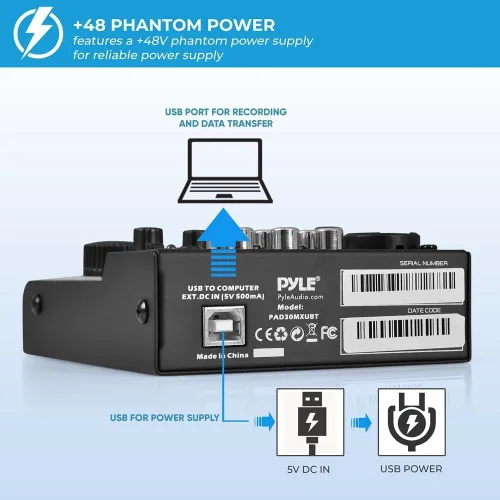 Miniatura 3 de Pyle - Mezclador de audio Bluetooth de 3 canales - Controlador de sonido DJ con tarjeta de sonido USB para grabación en PC - XLR - Conector