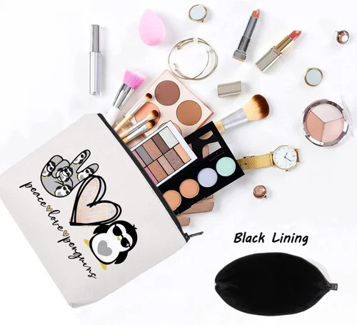 Miniatura 3 de LEVLO Pingüinos divertidos cosméticos maquillaje bolsa de regalo amante de los animales paz amor pingüinos maquillaje cremallera bolsa de pingüinos
