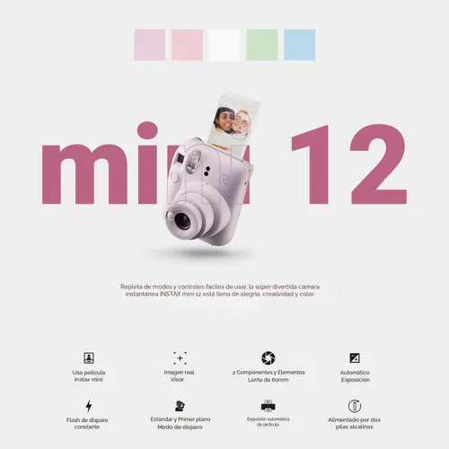 Miniatura 2 de Fujifilm Cámara instantánea Instax Mini 12 + paquete de accesorios MiniMate y funda personalizada compatible + paquete económico de película Fuji