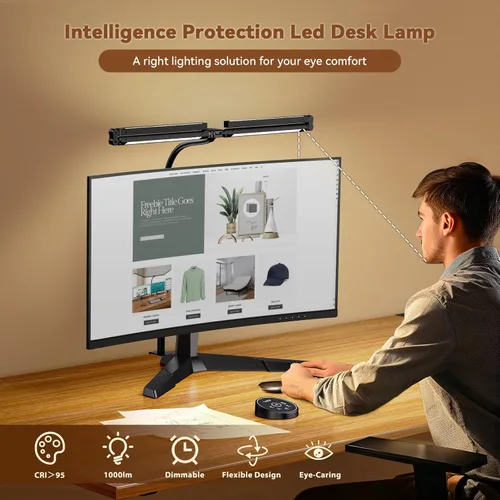 Miniatura 3 de Pzloz Lámpara de escritorio LED para oficina en casa - Lámpara de arquitecto para cuidar los ojos con abrazadera, luz inteligente de trabajo