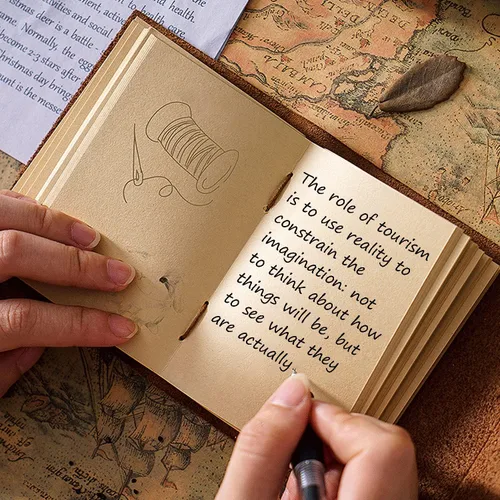 Miniatura 6 de Acidea Cuaderno de bolsillo de cuero, 4.3 x 3 pulgadas, cuaderno de bocetos vintage de cuero auténtico, sin forro, 320 páginas, papel kraft pequeño