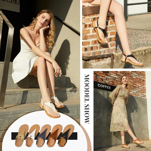 Miniatura 2 de Athlefit - Sandalias cómodas para mujer con correa en T, con correa trasera, ortopédica, sandalias con soporte ortopédico para el arco del pie