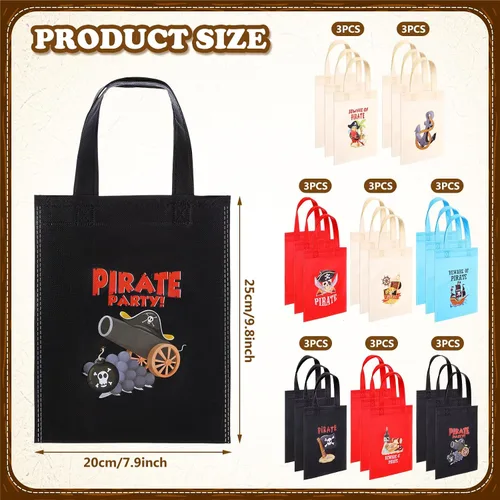 Miniatura 3 de Hosuly 24 bolsas de regalo para fiesta de pirata, regalos de fiesta de cumpleaños pirata, bolsas de botín no tejidas para regalo, dulces, tesoros
