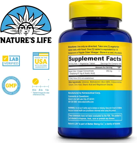 Miniatura 2 de Nature's Life Vinagre de sidra de manzana 250mg con 87 mg de ácido acético (250 cápsulas vegetales)