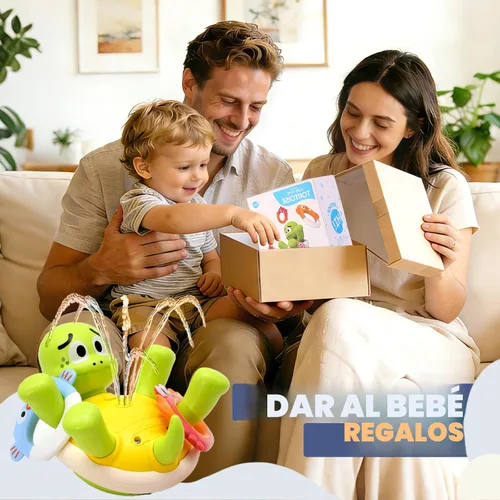 Miniatura 2 de Sizobi Juguetes de Baño para Bebés, Juguete de Baño de Tortuga Recargable con Rociador para Niños Pequeños con 5 Anillos, Juguete de Rociador