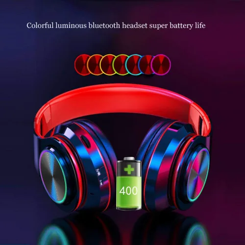 Miniatura 2 de Auriculares Bluetooth sobre la oreja, auriculares con luces LED y micrófono incorporado, ligeros, Bluetooth 5.0, auriculares HiFi estéreo