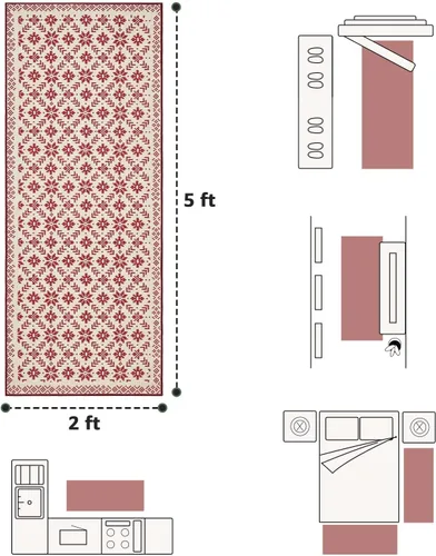 Miniatura 2 de jinchan – Alfombra de camino navideña 2x5 para cocina, pasillo y baño; roja con copos de nieve, decoración navideña, lavable, antideslizante