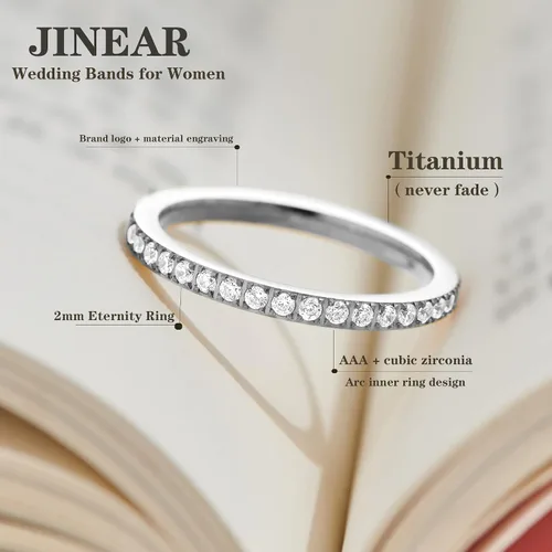 Miniatura 2 de JINEAR 3mm Wedding Bands for Women Eternity Ring 18K Gold Plated Cubic Zirconia Engagement Rings Stackable Anniversary Promise Statement Ring Gift
