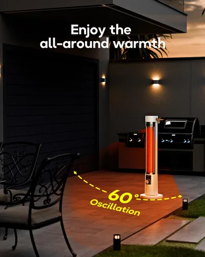 Miniatura 2 de Calentador de patio para uso en exteriores, calentador eléctrico infrarrojo para exteriores, calefacción instantánea de 1500 W, oscilación de 60