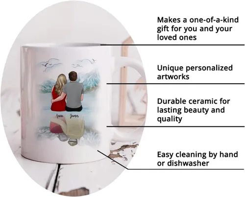 Miniatura 5 de Gossby Taza para parejas, regalo personalizado para pareja, marido, esposa, novio, novia con diseño, nombre, San Valentín, boda, aniversario, regalo