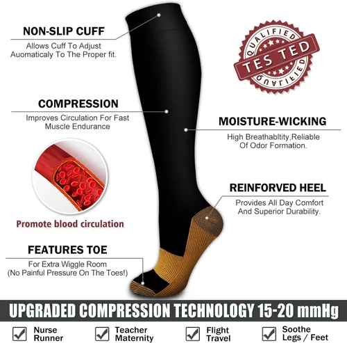 Miniatura 72 de 6 Pack Copper Compression Socks for Women and Men Circulation-Best Support for Medical, Running,Nursing,Athletic