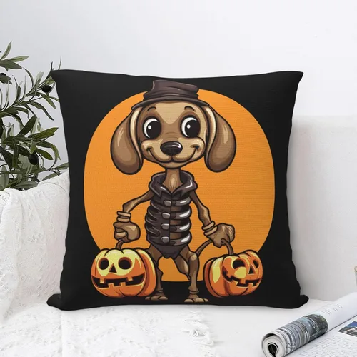 Miniatura 6 de Happy Halloween - Fundas de almohada de perro salchicha de esqueleto de perro salchicha de 22 x 22 pulgadas, funda de cojín para interiores
