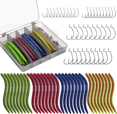 Miniatura 17 de Goture Wacky - Kit de señuelo de pesca con plástico suave, herramientas de aparejo loco, juntas tóricas, ganchos de gusano y lanzamiento, cuentas