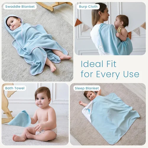 Miniatura 2 de Softan Juego de 6 toallas y paños con capucha para bebé, 28 x 28 pulgadas, ultra suaves y absorbentes, para recién nacidos, niños y niñas