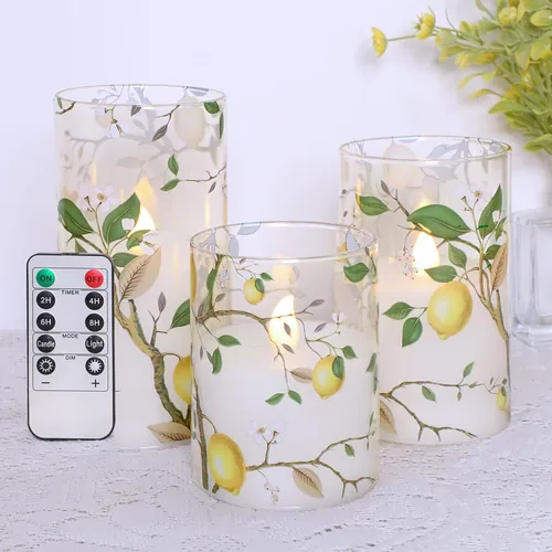 Miniatura 14 de Velas sin llama de hortensia con control remoto parpadean vidrio cera real velas LED - Decoración de fiesta en casa boda romántica tema de amor