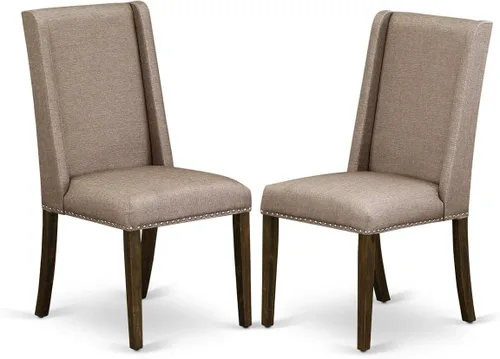 Miniatura 12 de East West Furniture FLP8T04 Florence Parson - Juego de 2 sillas tapizadas de tela de lino color marrón claro con ribete de clavo, color nogal Nuez