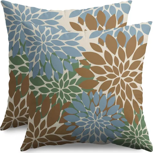 Miniatura 70 de Fundas de Almohada Azul Aguamarina 16X16 Pulgadas Juego de 2, Flores de Dalia Primavera Verano Floral Crema Fundas de Almohada Decorativas