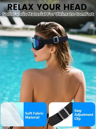 Miniatura 6 de Paquete de 2 gafas de natación de visión amplia, antiempañamiento y con correa de tela de comodidad UV, sin fugas, para adultos, hombres, mujeres