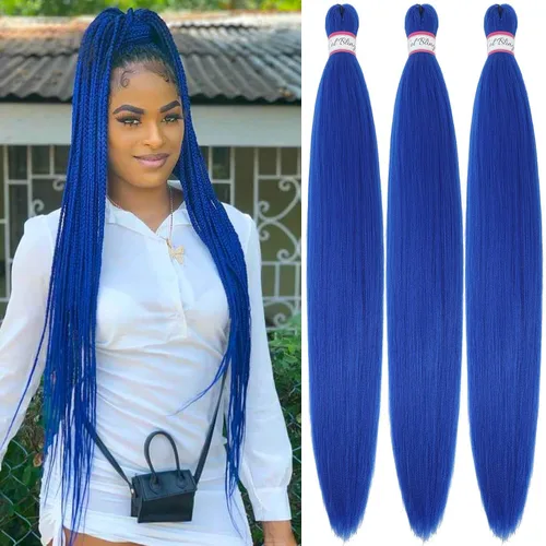 Miniatura 28 de Col bling Cabello trenzado preestirado de 28 pulgadas, 3 paquetes de extensiones de cabello largo para mujer, trenzas de caja, cabello preestirado