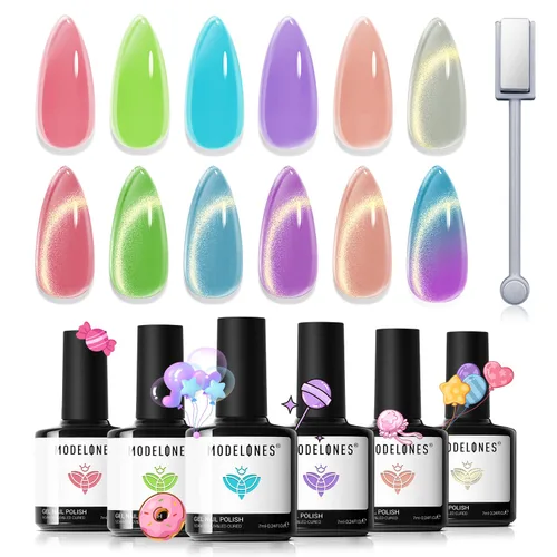 Miniatura 24 de Modelones Imán de uñas de gel de ojo de gato, herramienta magnética 8 en 1 para uñas de gel, varita magnética fuerte para arte de uñas con bola