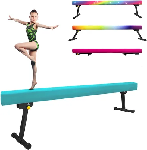 Miniatura 11 de Viga de equilibrio ultrasimple ajustable y plegable de 6 pies, equipo de gimnasia de suela sintética de piso alto y bajo, sin necesidad de Asterismo