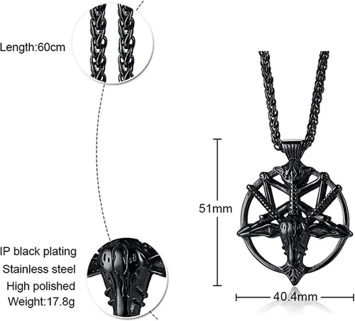 Miniatura 6 de VNOX Iglesia de Satanás Sello de Baphomet Satánica Cabra de Mendes Cabeza de Cabra Diablo Colgante Leviatán Cruz Lucifer Collar, Amuleto