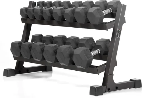 XMARK Juego de pesas de 5 a 50 libras (10 pares) con estante de almacenamiento de pesas, almacenamiento gris o negro