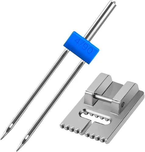 Miniatura 3 de Paquete de 6 agujas dobles dobles con 2 piezas de 9 ranuras para prensatelas para pintuck, tamaño 3 tamaños 2/90 3/90 4/90 por HOWRIN