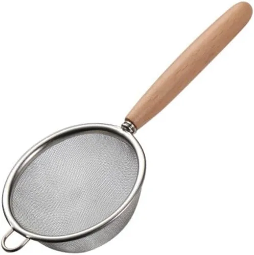 Miniatura 7 de Colador de doble malla fina de acero inoxidable con mango de madera para alimentos, arroz, pasta, harina, colador de harina, tamiz de cocina