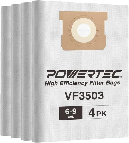 Miniatura 10 de POWERTEC VF3501 23738 - Bolsas de vacío tamaño C, 5 unidades, bolsas de filtro de 3-4.5 galones/bolsas de repuesto para aspiradora Ridgid 4000RV