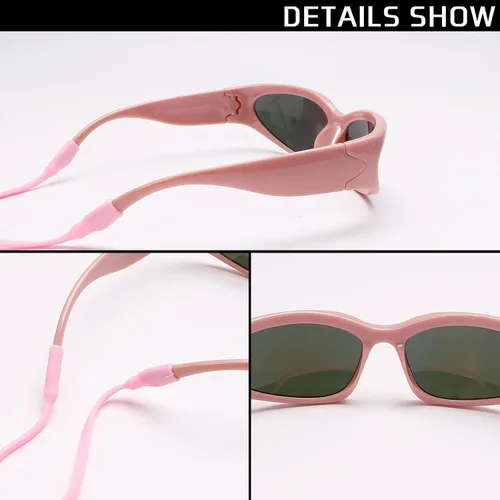 Miniatura 5 de GUVIVI Gafas de sol para niños con correa envolvente, gafas de sol futuristas para niños y niñas, persianas ovaladas de 4 a 12 años