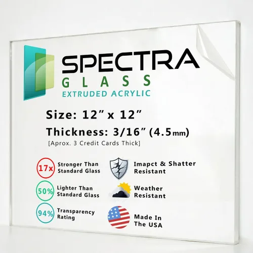 Miniatura 21 de Hojas de plexiglás acrílico transparente Spectra Glass de 12 x 12 pulgadas (1/4 pulgadas de grosor). 17 veces más fuerte que el cristal. Hoja