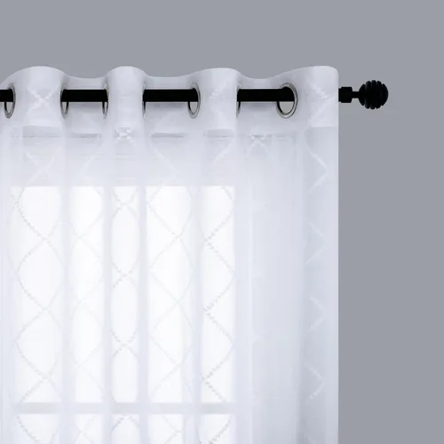 Miniatura 18 de KOUFALL Cortinas negras de 63 pulgadas de largo para dormitorio, juego de 2 paneles transparentes con ojales para ventana, cortinas geométricas