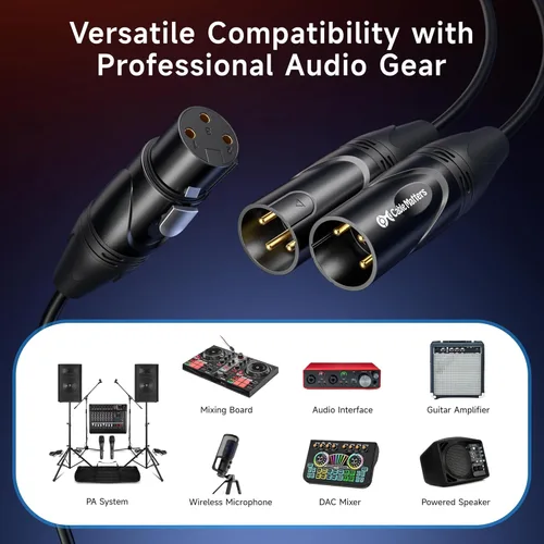 Miniatura 3 de Cable Matters Cable divisor XLR equilibrado - 1.5 pies / 1.6 ft, cable XLR Y 2 macho a 1 hembra