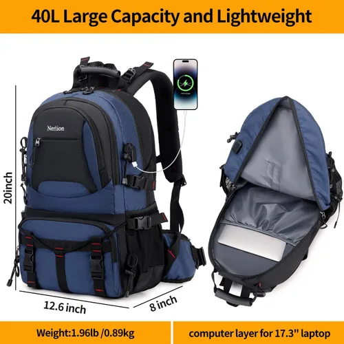 Miniatura 5 de Mochila de senderismo Nerlion de 40L, mochila de viaje para hombres y mujeres, para acampar, impermeable, mochila diurna de senderismo ligera