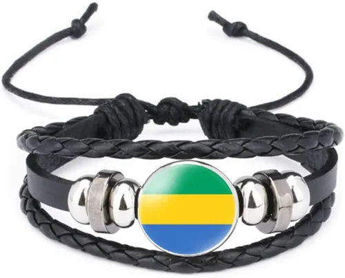 Miniatura 77 de vmcoatdu Mundial Muchas Banderas Nacionales Brazalete Retro de Aleación de Cuero para Pulsera de Cuerda Trenzada de Bandera Nacional
