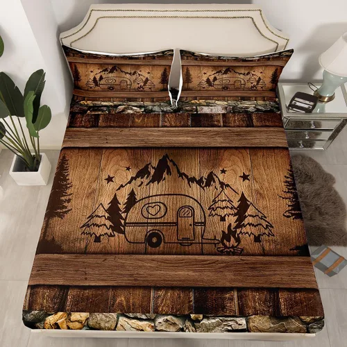 Miniatura 30 de Erosebridal Happy Camping - Sábana bajera ajustable individual para niños, diseño de animales del bosque del bosque, para bebés, niños y niñas