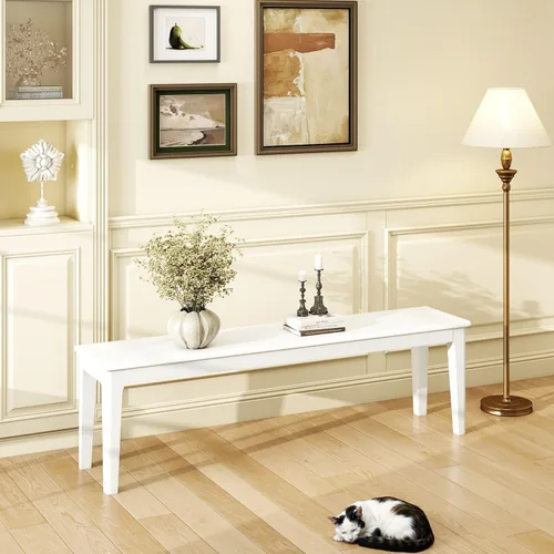 Miniatura 19 de Banco de comedor de 39.4 pulgadas de madera de roble macizo, banco de entrada para sala de estar, dormitorio, cocina (negro)
